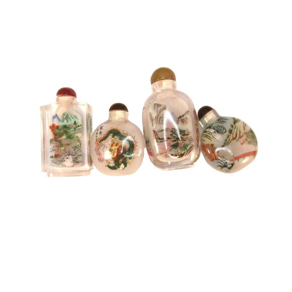 Reverse Painted Glass Snuff Bottles Vintage Asian Art with Stoppers Lot of 4 - Picture 11 of 12